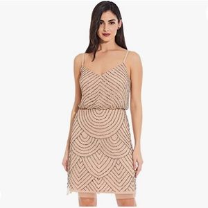 Adrianna Papell Women's Sleeveless V-Neck Blouson Beaded Cocktail Dress